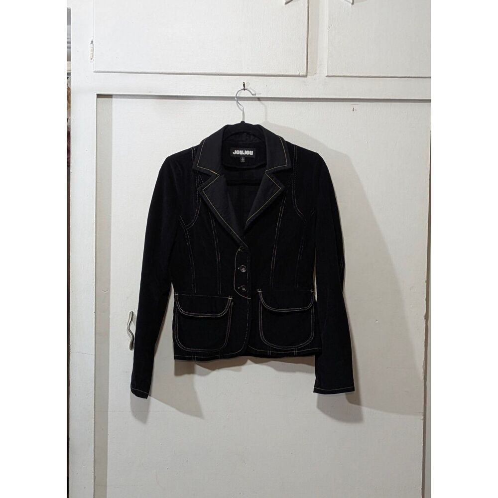 Vintage Corduroy Black Blazer - Gold Thread Trim - JouJou Medium